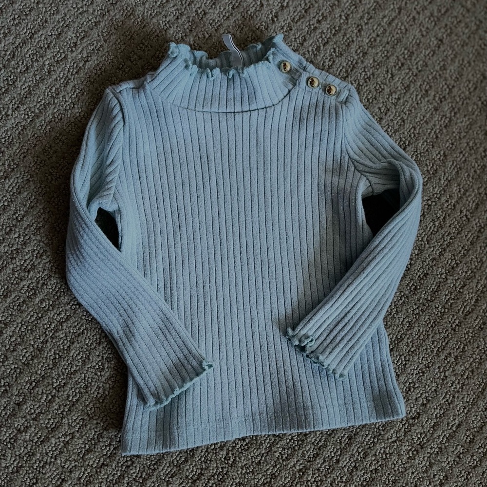 Janie and Jack-Toddler Girl 12-18 Month Ribbed Mock Neck Sage Green